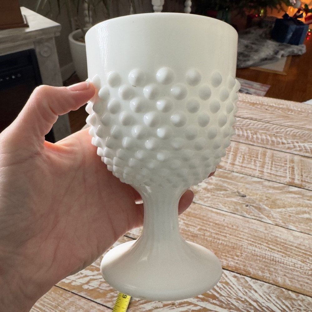 🤍Vintage Fenton Hobnail Milk Glass Water Goblet / Chalice🤍